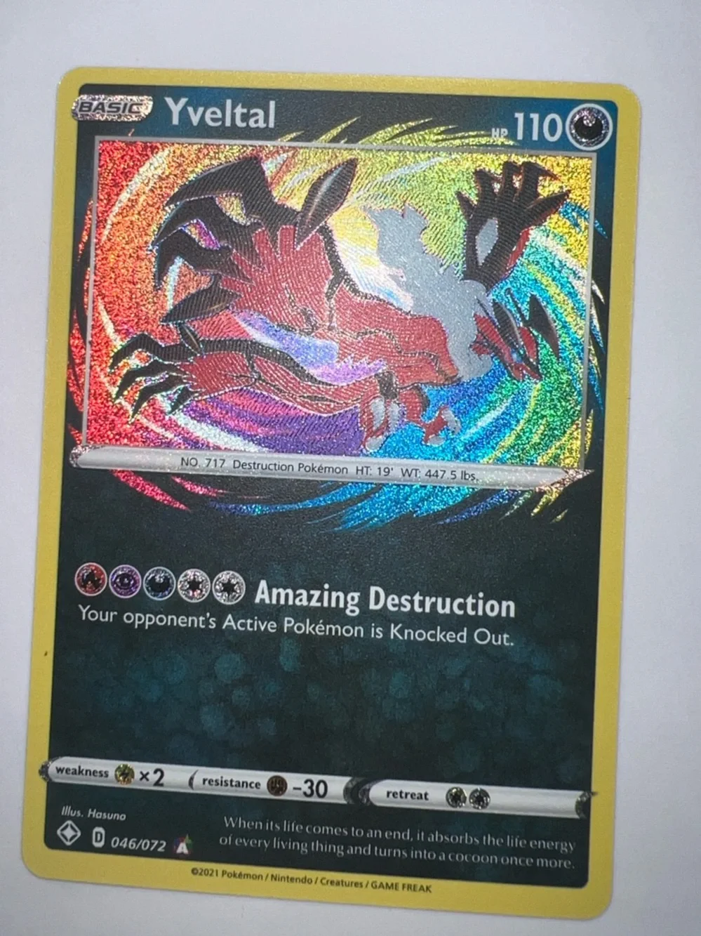 Pokemon Yellow-Bordered Yveltal Holographic Trading Card